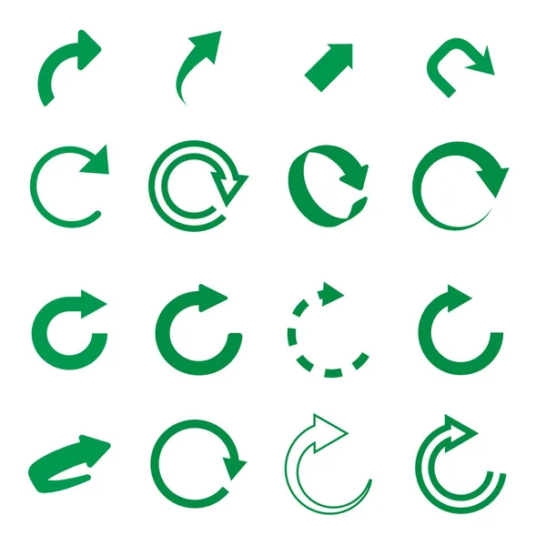 Набор Зеленых Векторных Стрелок Обновления Переработки Веб Collection Icons — стоковый вектор