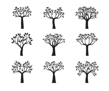 Ağaçlar ve Yapraklar 'ı geri çek. Vektör taslağı çizimi. EPS dosyası.