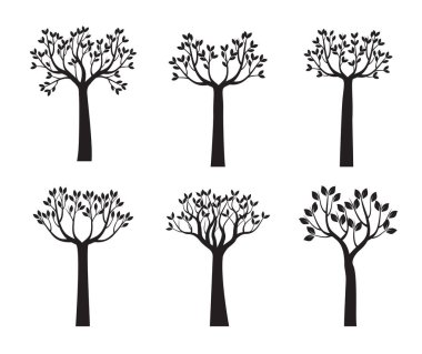 Ağaçlar ve Yapraklar 'ı geri çek. Vektör taslağı çizimi. EPS dosyası.