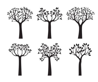 Ağaçlar ve Yapraklar 'ı geri çek. Vektör taslağı çizimi. EPS dosyası.