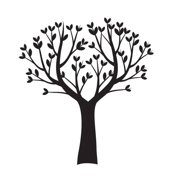 Arbre Noir Avec Feuilles Schéma Vectoriel Illustration Plante Dans Jardin — Image vectorielle