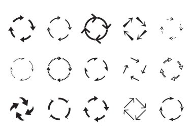 Siyah daire okları seti. Vektör Simgeleri. Web sitesi için grafiksel.