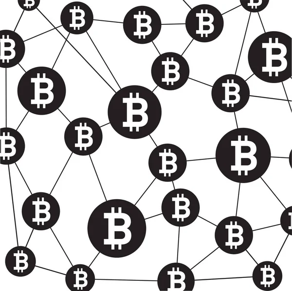 Blockchain yapısı ve Bitcoin simgesi. Vektör ana hatları Resim ve simgeler.