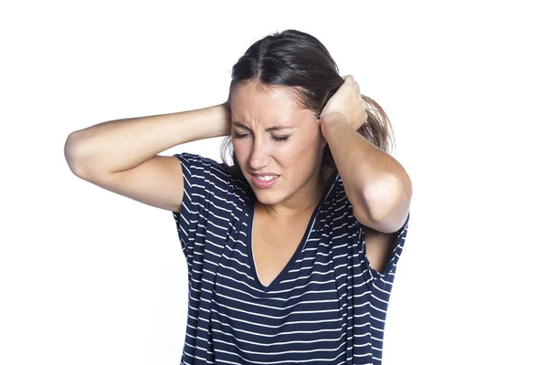 Mujer Joven Con Dolor Cabeza — Foto de Stock