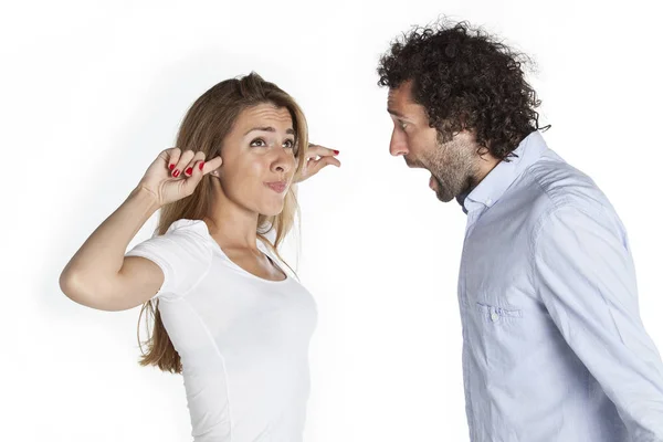 Young Couple Arguing Relationship Problems Isolated White Background — Stock Photo, Image