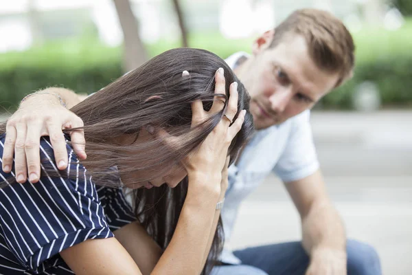 Side View Man Comforting Depressed Girl — Stock Photo, Image