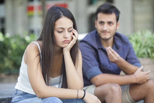 Triste Mujer Después Pelearse Con Novio Concepto Divorcio Problemas Amor — Foto de Stock