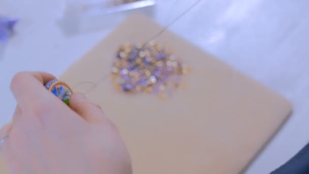 Professional Jewelry Designer Making Handmade Brooch Beads Studio Workshop Fashion — Stock Video