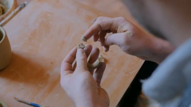 Alfarero masculino profesional trabajando en taller, estudio — Vídeo de stock