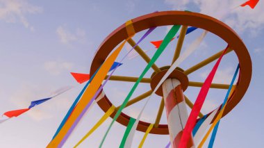 Tahta tekerlek İnşaat dekoratif çok renkli şeritler