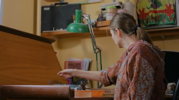 Mujer decoradora profesional preparando pintura para el trabajo — Vídeos de Stock