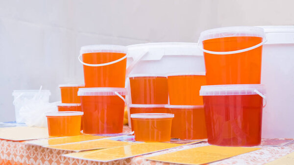 Jars of homemade honey