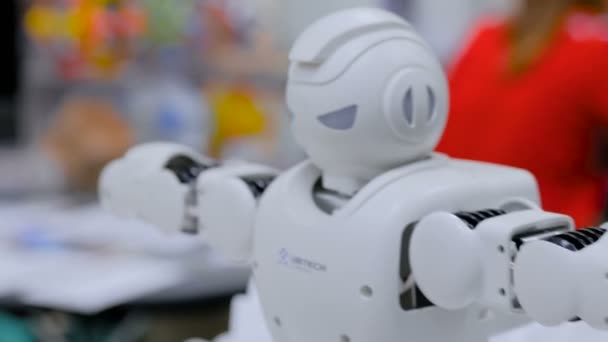 Humanoid robot dancing at robotic show — Stock Video