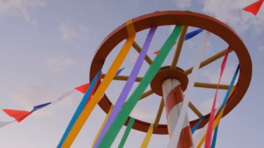 Tahta tekerlek İnşaat dekoratif çok renkli şeritler