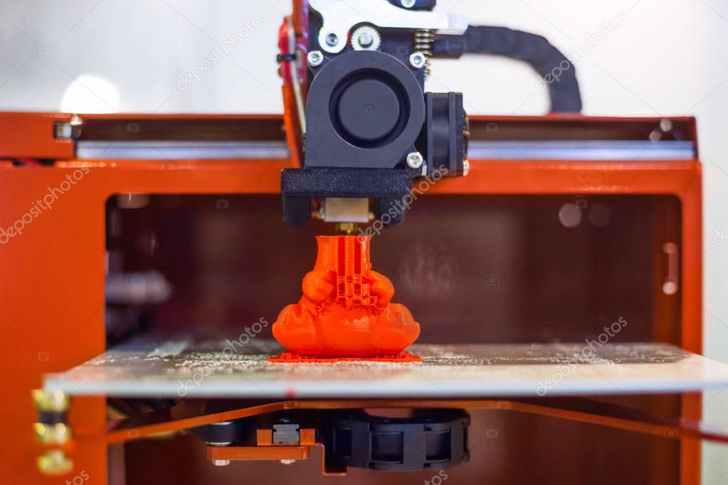 Process of printing plastic model on automatic 3d printer machine