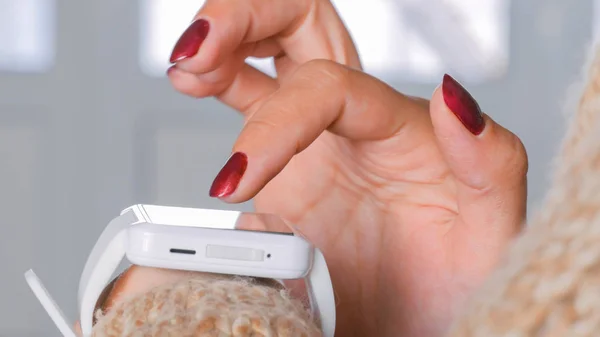 Woman using wearable smart watch