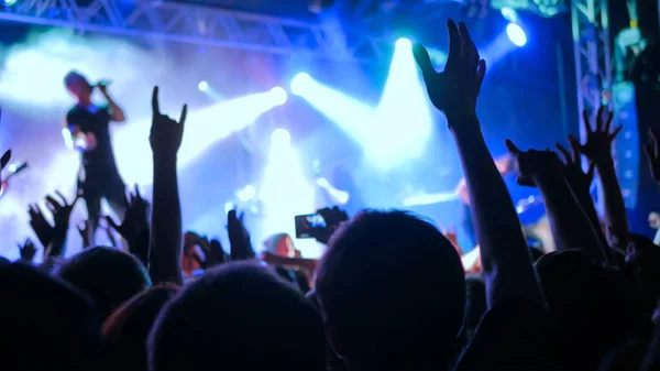 Silhouettes of people partying at rock concert