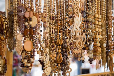Wooden beads at the fair clipart