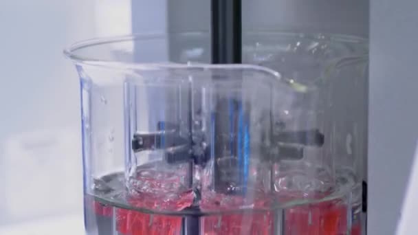 Concept d'équipement de laboratoire - testeur automatique de désintégration des tablettes : gros plan — Video