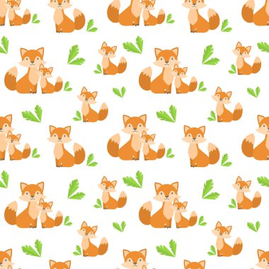 şirin ve basit çizgi film tilki ve çim ile vektör seamless modeli