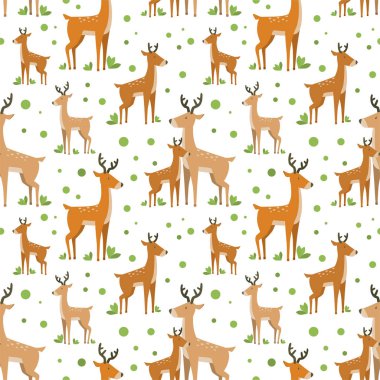 şirin ve basit çizgi film geyikler ve noktalar ile vektör seamless modeli
