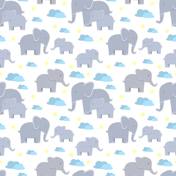 vektör seamless modeli ile basit ve sevimli çizgi film filler ve bulutlar