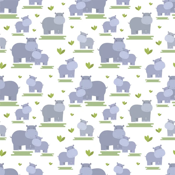 Patrón Sin Costura Vector Con Hipopótamos Dibujos Animados Lindo Simple — Vector de stock