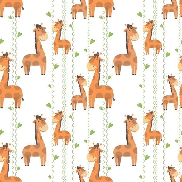 Векторный Бесшовный Рисунок Милыми Простыми Мультяшными Жирафами Волнами — стоковый вектор