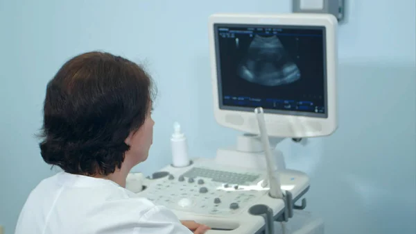 Female doctor analyzing ultrasound results — Stock Photo, Image