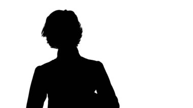 Silhouette Businesswoman kamera parça mat konuşuyor