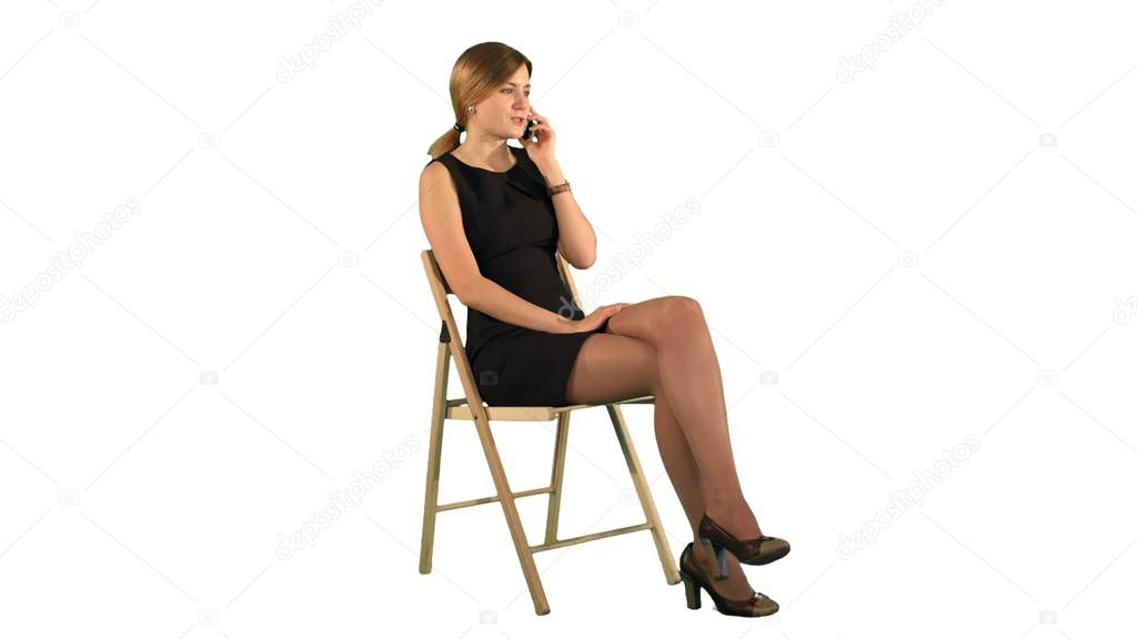 Young Business Woman Using Telephone on white background isolated