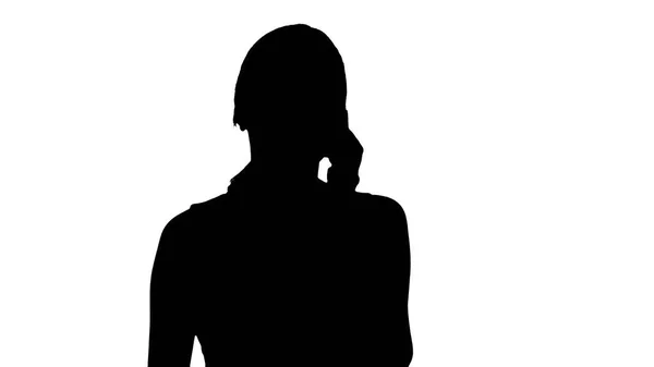 Silhouette Happy woman phone talking — Stock Photo, Image