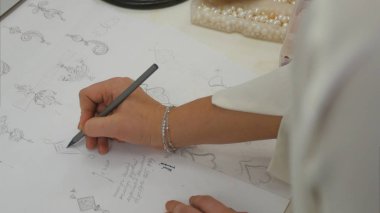 Havai görünümü takı tasarımları çizimi studio tasarımcısında aşağı bakıyor