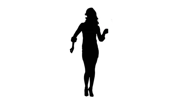 Silhouette Vacances de Noël jeune femme attrayante danse — Photo