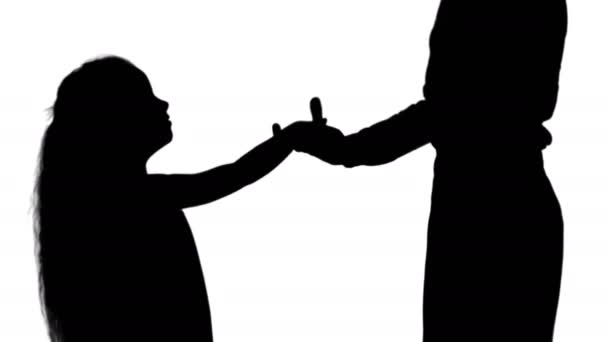 Silhouette lánya és az anya kézzel rázkódását pályán Matt — Stock videók