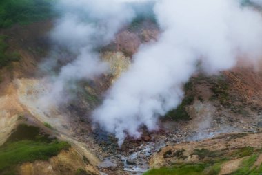 Kamçatka Mutnovsky jeo elektrik santrali yakınında gayzerküçük bir vadi