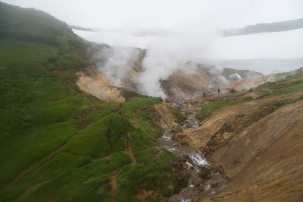 Kamçatka Mutnovsky jeo elektrik santrali yakınında gayzerküçük bir vadi