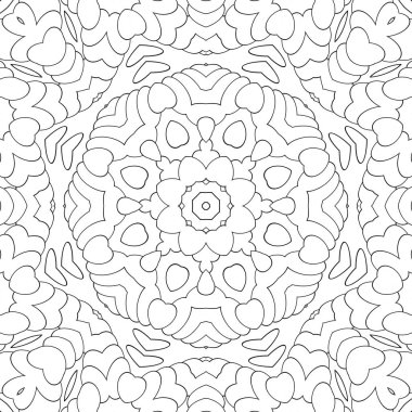 Çocuklar ve yetişkinler için boyama sayfası. Çocuklar ve yetişkinler için küçük ayrıntılarla sorunsuz desen. Boyama için simetrik geometrik süs.