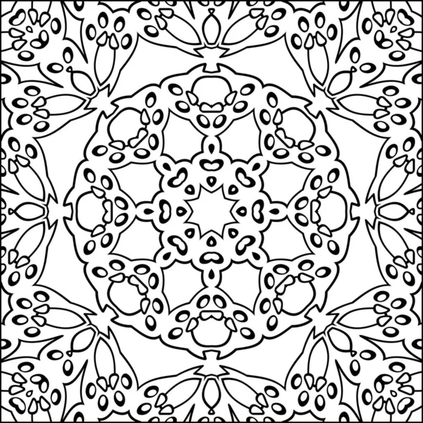 Simple symmetric coloring page for kids and adults. Relax black and white ornament, mandala. Meditative drawing coloring book. Kaleidoscope template for design work.