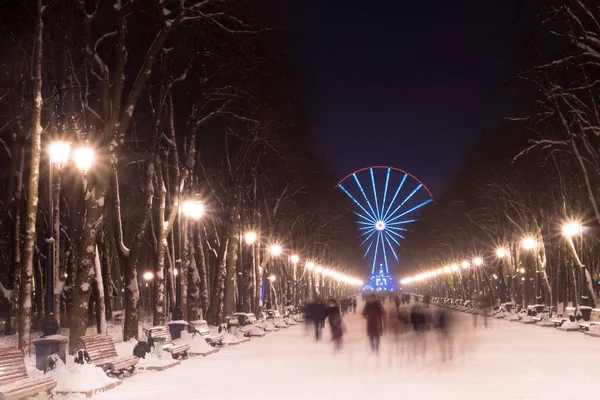 Este Kharkiv téli park és az utcai lámpa. Karácsonyi fények városában — Stock Fotó