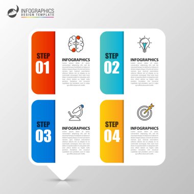 Infographic tasarım şablonu. Dört adımlı yaratıcı bir kavram. İş akışı düzeni, diyagram, pankart, web tasarımı için kullanılabilir. Vektör illüstrasyonu