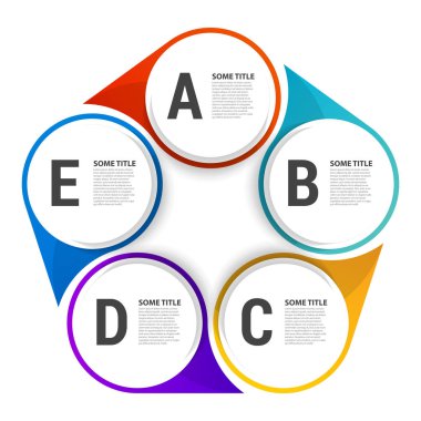 Infographic tasarım şablonu. 5 adımlı yaratıcı bir kavram. İş akışı düzeni, diyagram, pankart, web tasarımı için kullanılabilir. Vektör illüstrasyonu