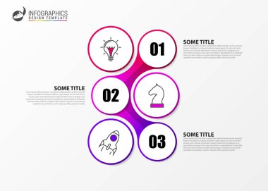 Infographic tasarım şablonu. Üç adımlı yaratıcı bir kavram. İş akışı düzeni, diyagram, pankart, web tasarımı için kullanılabilir. Vektör illüstrasyonu