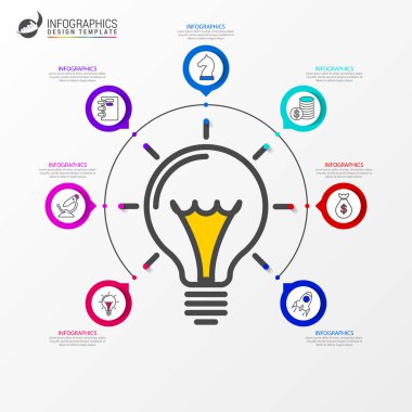 Infographic tasarım şablonu. 7 aşamalı yaratıcı bir kavram. İş akışı düzeni, diyagram, pankart, web tasarımı için kullanılabilir. Vektör illüstrasyonu