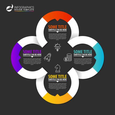 Infographic tasarım şablonu. Dört adımlı yaratıcı bir kavram. İş akışı düzeni, diyagram, pankart, web tasarımı için kullanılabilir. Vektör illüstrasyonu