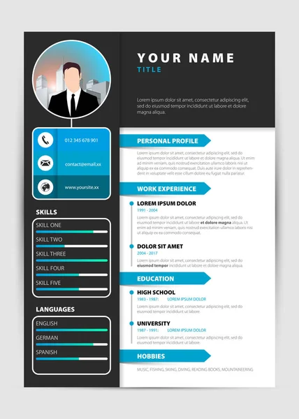 Personal Resume Modern Template Blue Style Vector Illustration — Stock Vector