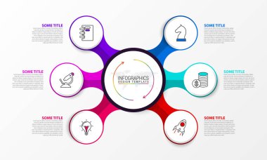 Infographic tasarım şablonu. 6 basamaklı yaratıcı bir kavram. İş akışı düzeni, diyagram, pankart, web tasarımı için kullanılabilir. Vektör illüstrasyonu