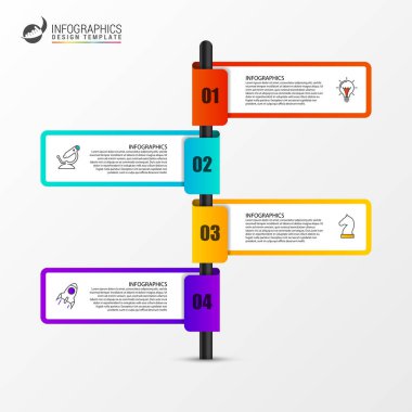 Infographic tasarım şablonu. Dört adımlı yaratıcı bir kavram. İş akışı düzeni, diyagram, pankart, web tasarımı için kullanılabilir. Vektör illüstrasyonu