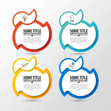 Infographic tasarım şablonu. Dört adımlı yaratıcı bir kavram. İş akışı düzeni, diyagram, pankart, web tasarımı için kullanılabilir. Vektör illüstrasyonu