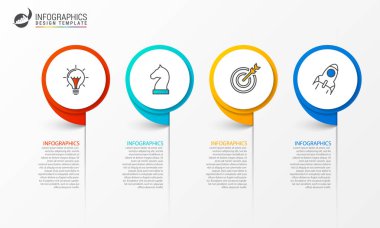 Infographic tasarım şablonu. Dört adımlı yaratıcı bir kavram. İş akışı düzeni, diyagram, pankart, web tasarımı için kullanılabilir. Vektör illüstrasyonu